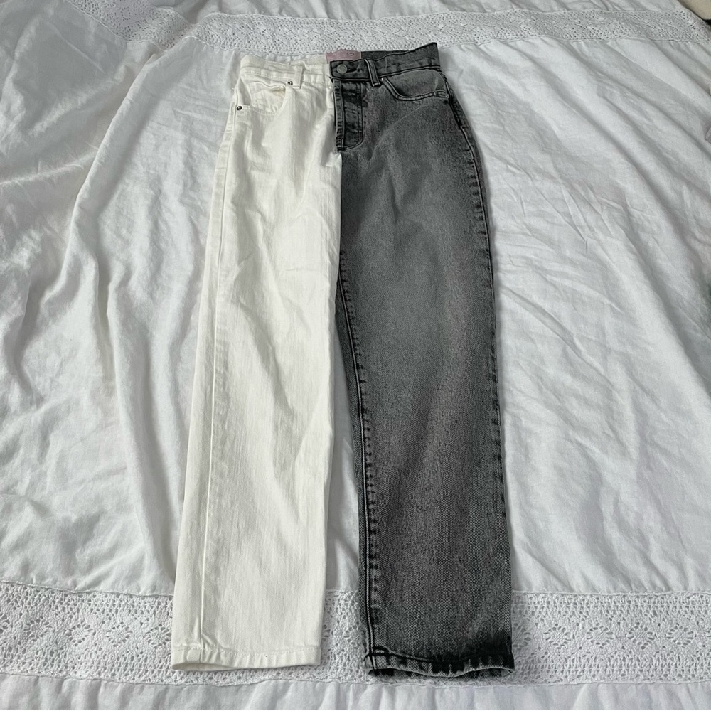 REVICE Sz 26 Contrast two toned tapered legs jeans White Black Gray - Picture 3 of 11